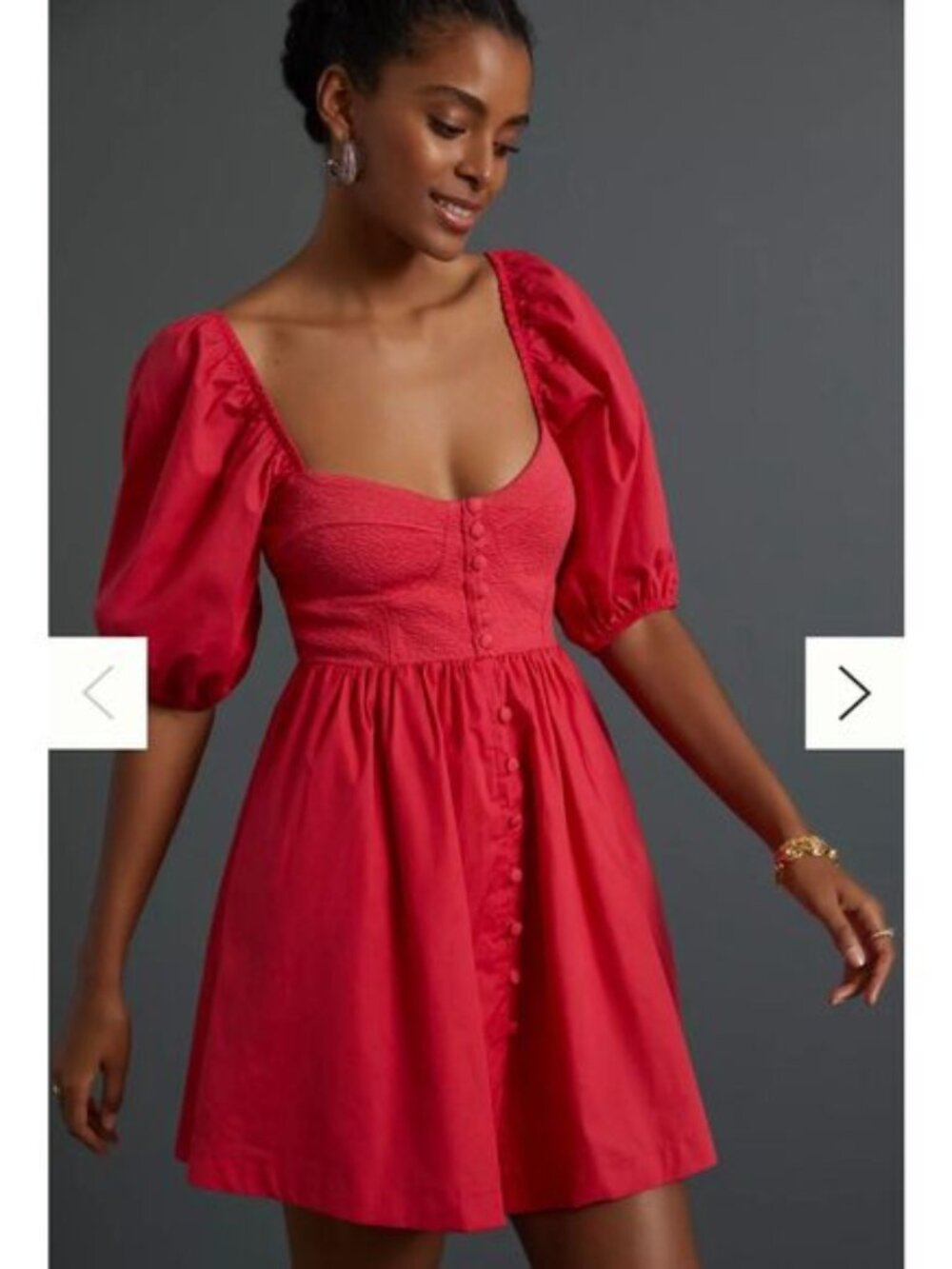 Maeve by Anthropologie Red Puff Sleeve Button Front Dress XL Petite NWT